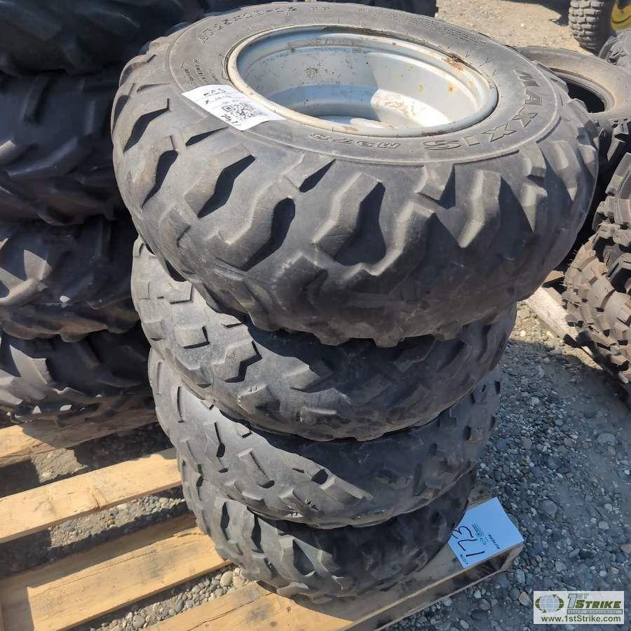 1 PALLET. 8EA MISC ATV TIRES ON RIMS, INCL: GOODYEAR, MAXXIS