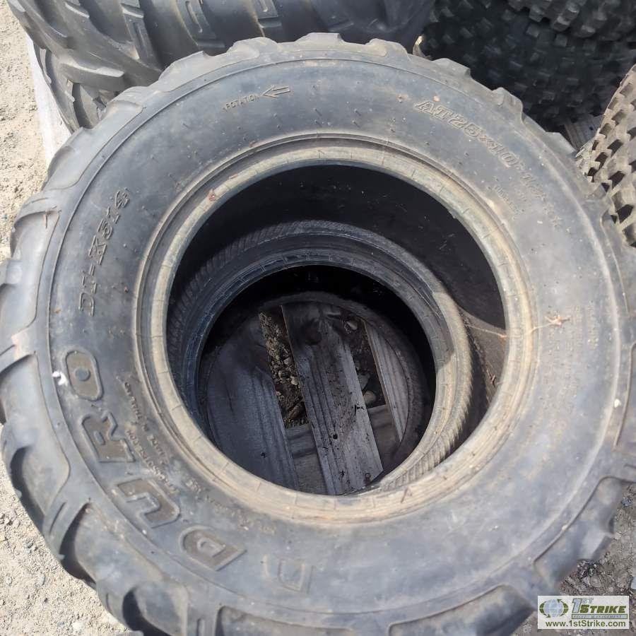 1 PALLET. 9EA MISC ATV TIRES, INCL: 4EA CARLISLE ON RIMS, 4EA DUNLOP, 1EA HENTSHIM