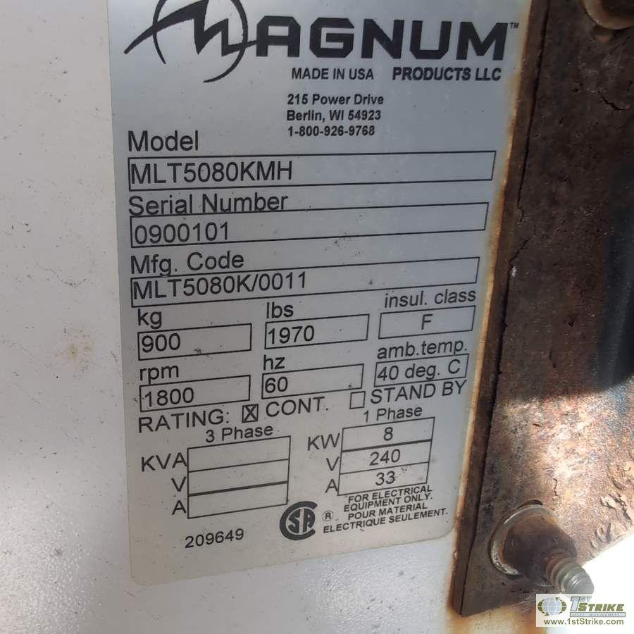 LIGHT PLANT, MAGNUM MODEL MLT5080KMH, 3 CYLINDER KUBOTA DIESEL ENGINE, 8KW, 8KVA GENERATOR, SINGLE A