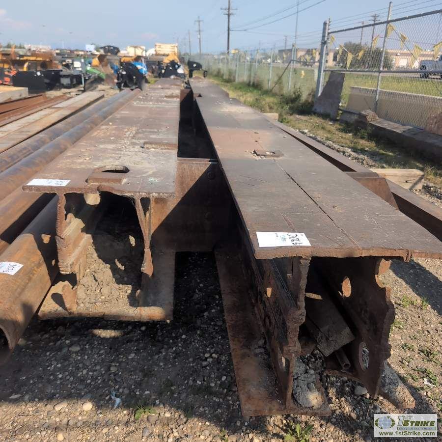 2 EACH. STEEL BRIDGE SUPPORT BEAMS, APPROX 2FT X 2FT X 7/8IN THICK, 1EA 41FT6IN LONG, 1EA 46FT6IN