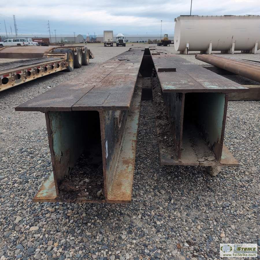 2 EACH. STEEL BRIDGE SUPPORT BEAMS, APPROX 2FT X 2FT X 7/8IN THICK, 1EA 41FT6IN LONG, 1EA 46FT6IN