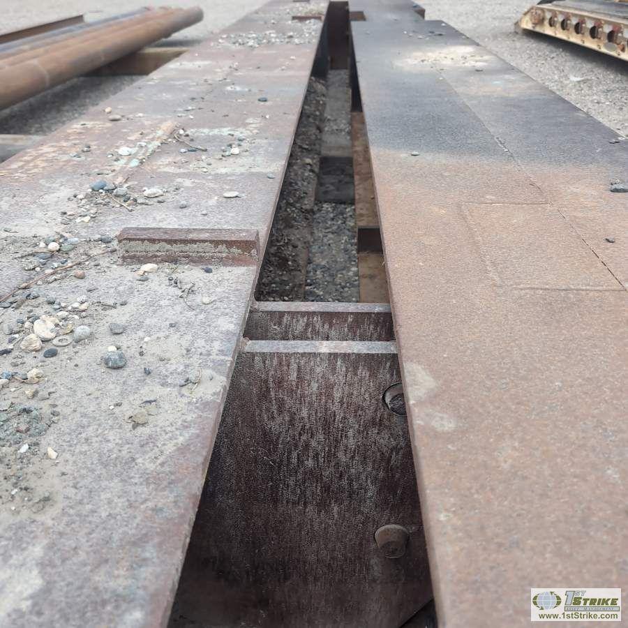 2 EACH. STEEL BRIDGE SUPPORT BEAMS, APPROX 2FT X 2FT X 7/8IN THICK, 1EA 41FT6IN LONG, 1EA 46FT6IN