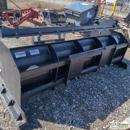 SKIDSTEER ATTACHMENT, SNOW PUSH BLADE, JENKINS IRON AND STEEL, 8 FT, WITH BACK DRAG BLADE. ITEM APPE