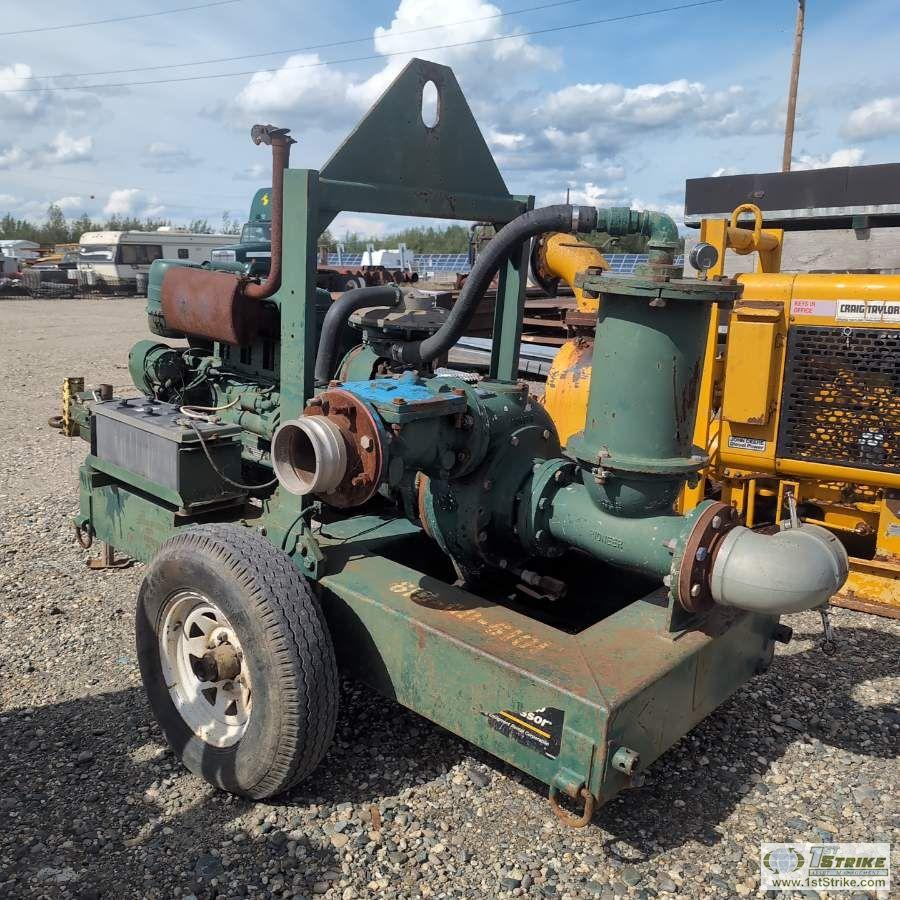 PUMP, PIONEER SELF PRIMING, APPROX 6IN, 4 CYLINDER DEUTZ DIESEL ENGINE, SINGLE AXLE TRAILER MOUNTED