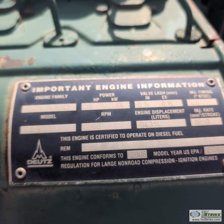 PUMP, PIONEER SELF PRIMING, APPROX 6IN, 4 CYLINDER DEUTZ DIESEL ENGINE, SINGLE AXLE TRAILER MOUNTED