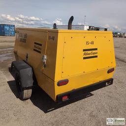 AIR COMPRESSOR, ATLAS COPCO XAS90, 185CFM, 4 CYLINDER JOHN DEERE DIESEL ENGINE, SINGLE AXLE TRAILER