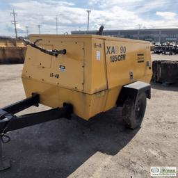 AIR COMPRESSOR, ATLAS COPCO XAS90, 185CFM, 4 CYLINDER JOHN DEERE DIESEL ENGINE, SINGLE AXLE TRAILER