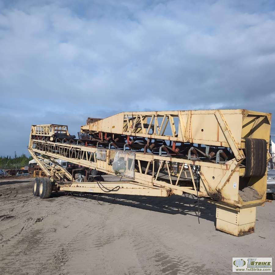 MOBILE STACKER, NORDBURG, MODEL 150, 120FT LONG X 30IN WIDE BELT, TANDEM AXLE MOUNTED WITH HYDRAULIC
