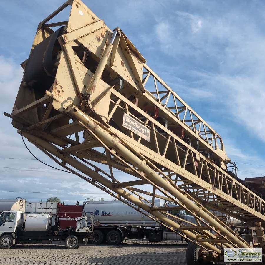 MOBILE STACKER, NORDBURG, MODEL 150, 120FT LONG X 30IN WIDE BELT, TANDEM AXLE MOUNTED WITH HYDRAULIC