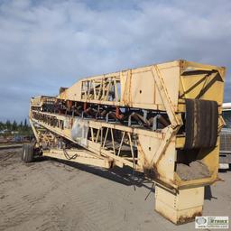 MOBILE STACKER, NORDBURG, MODEL 150, 120FT LONG X 30IN WIDE BELT, TANDEM AXLE MOUNTED WITH HYDRAULIC