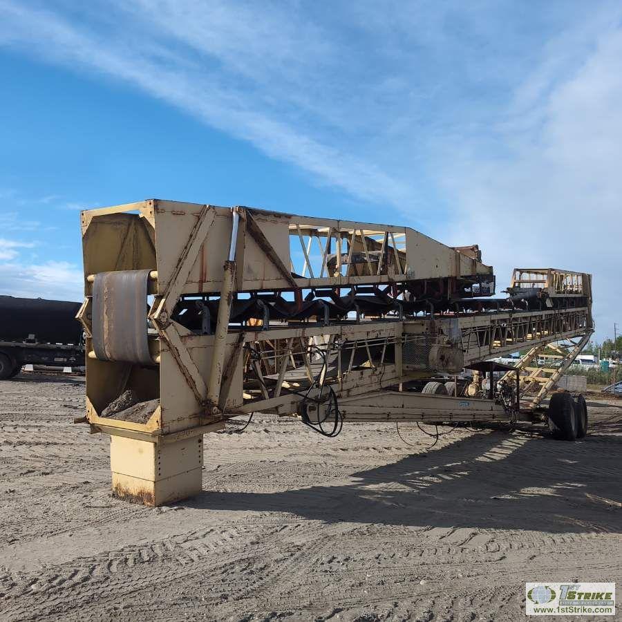 MOBILE STACKER, NORDBURG, MODEL 150, 120FT LONG X 30IN WIDE BELT, TANDEM AXLE MOUNTED WITH HYDRAULIC