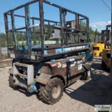 SCISSOR LIFT, GENIE GS-2668 RT, 4X4, 3CYLINDER GAS OR LP ENGINE, 4FT 10IN WIDE X 8FT 9IN LONG PLATFO