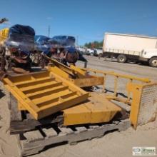 3 PALLETS. MISC HEAVY EQUIPMENT PARTS INCL: 1EA EXCAVATOR THUMB ATTACHMENT, 1EA LADDER, 1EA ANTI SLI