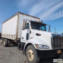 CURTAIN VAN BOX TRUCK, 2007 PETERBILT MODEL PB335, CAT C7, EATON FULLER TRANSMISSION, SINGLE REAR AX