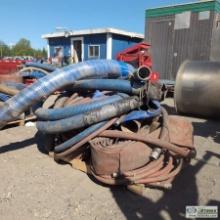 1 PALLET. MISC SUCTION AND DISCHARGE HOSE INCL: APPROX 1IN, 2IN, 5IN, SUBMERSIBLE PUMP