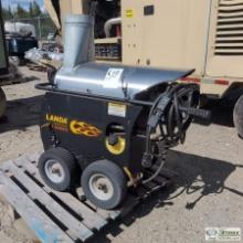 HOT WATER PRESSURE WASHER, LANDA MODEL HOT 4-2000G, 208V SINGLE PHASE, DIESEL FIRED, 2,000 PSI, CART