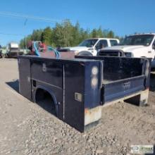 UTILITY TRUCK BED, APPROX 6FT 8IN WIDE X 8FT 1IN LONG, WITH FUEL TRANSFER TANK, 12V 14GPM FILL-RITE