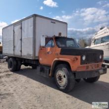 BOX TRUCK, 1982 GMC C7, 8.2L DETROIT DIESEL, AUTO TRANS, RWD, 24500LB GVWR. SN:1GDJ7D1F1CV590366 HRS