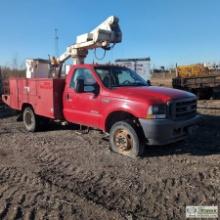 BUCKET TRUCK, 2003 FORD F-550 SUPERDUTY, 6.0L POWERSTROKE, 4X4, STANDARD CAB, ALTEC MODEL A235 BOOM,