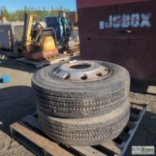 2 EACH. HEAVY TRUCK OR TRAILER WHEELS AND TIRES, 255/70R22.5, 10-LUG ALCOA ALUMINUM WHEELS