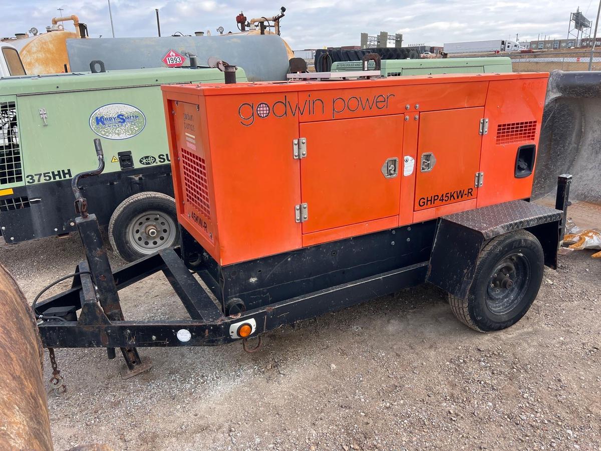 GODWIN GHP45 KW-R GENERATOR SN:68741 powered by diesel engine, equipped with 53KVA, 41KW, trailer