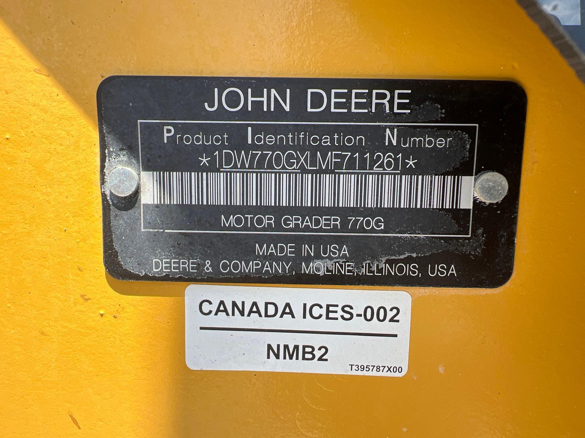 2021 JOHN DEERE 770G MOTOR GRADER SN:LMF711261 powered by John Deere diesel engine, equipped with