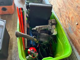 PLASTIC TUB WITH HITACHI PNEUMATIC NAILER; MISC TOOLS SUPPORT EQUIPMENT