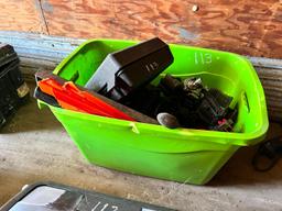 PLASTIC TUB WITH HITACHI PNEUMATIC NAILER; MISC TOOLS SUPPORT EQUIPMENT