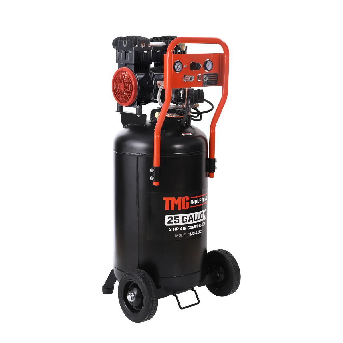 NEW SUPPORT EQUIPMENT NEW TMG Industrial 25 Gallon 2 HP Electric Air Compressor, Oil-Free Dual