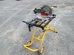 SUPPORT EQUIPMENT DEWALT DW713 COMPOUND MITER SAW equipped with DEWALT heavy duty rolling mitre saw