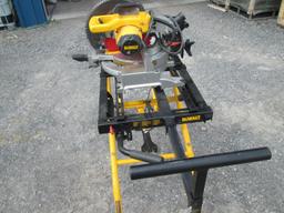 SUPPORT EQUIPMENT DEWALT DW713 COMPOUND MITER SAW equipped with DEWALT heavy duty rolling mitre saw