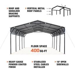 STORAGE BUILDING NEW TMG Industrial 20' x 20' Metal Shed Carport, 10' Open Sidewalls, 400 Sq-Ft, 27