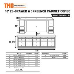 NEW SUPPORT EQUIPMENT NEW TMG 10' 25-Drawer Workbench Cabinet Combo with 68" Pegboard, ORANGE.