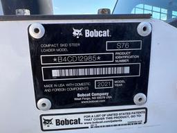 2021 BOBCAT S76 SKID STEER SN:B4CD12985 powered by diesel engine, 74hp, equipped with EROPS, air,