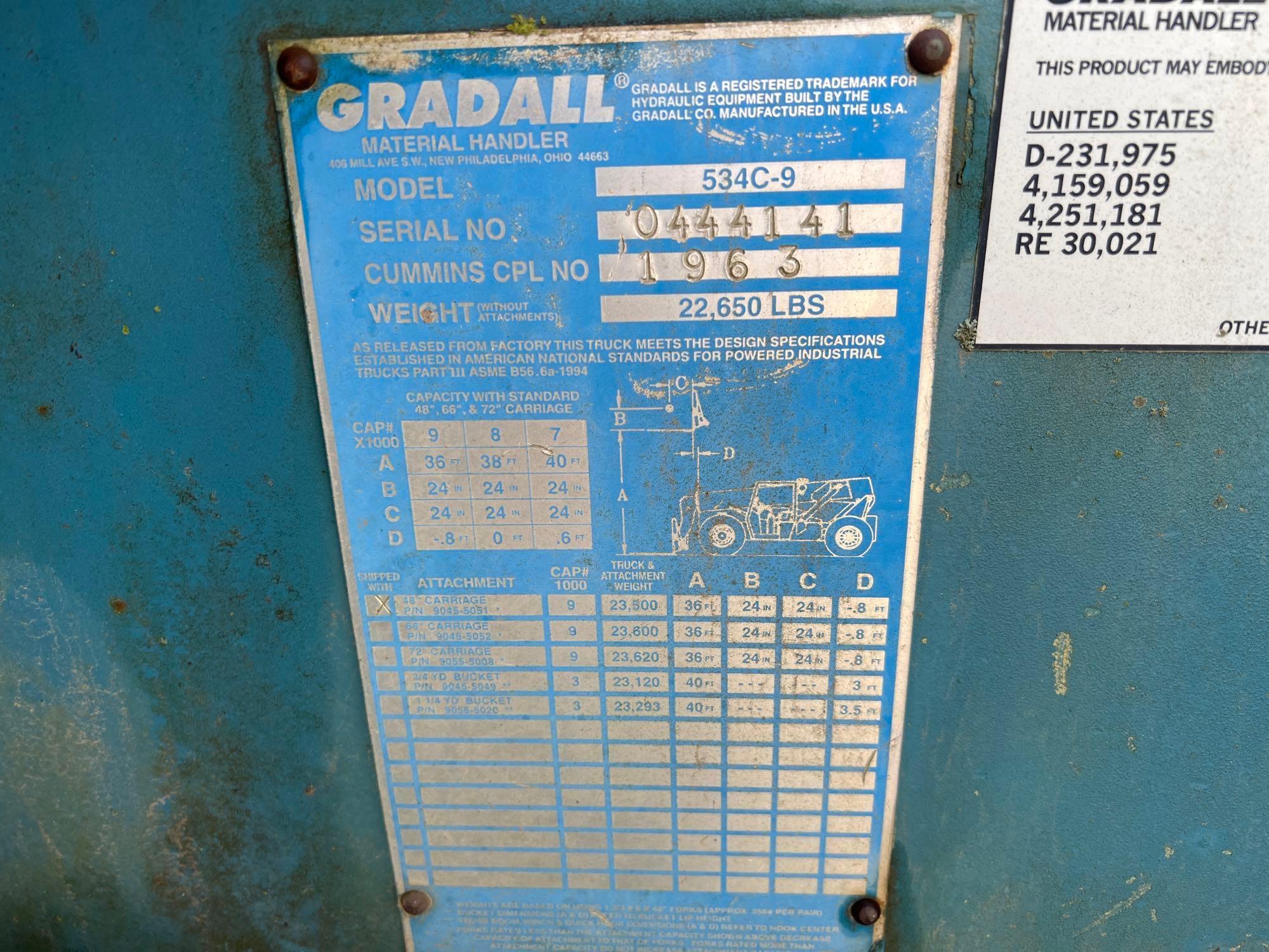 GRADALL 534C-9 TELESCOPIC FORKLIFT SN-444141 4x4, powered by diesel engine, equipped with OROPS,