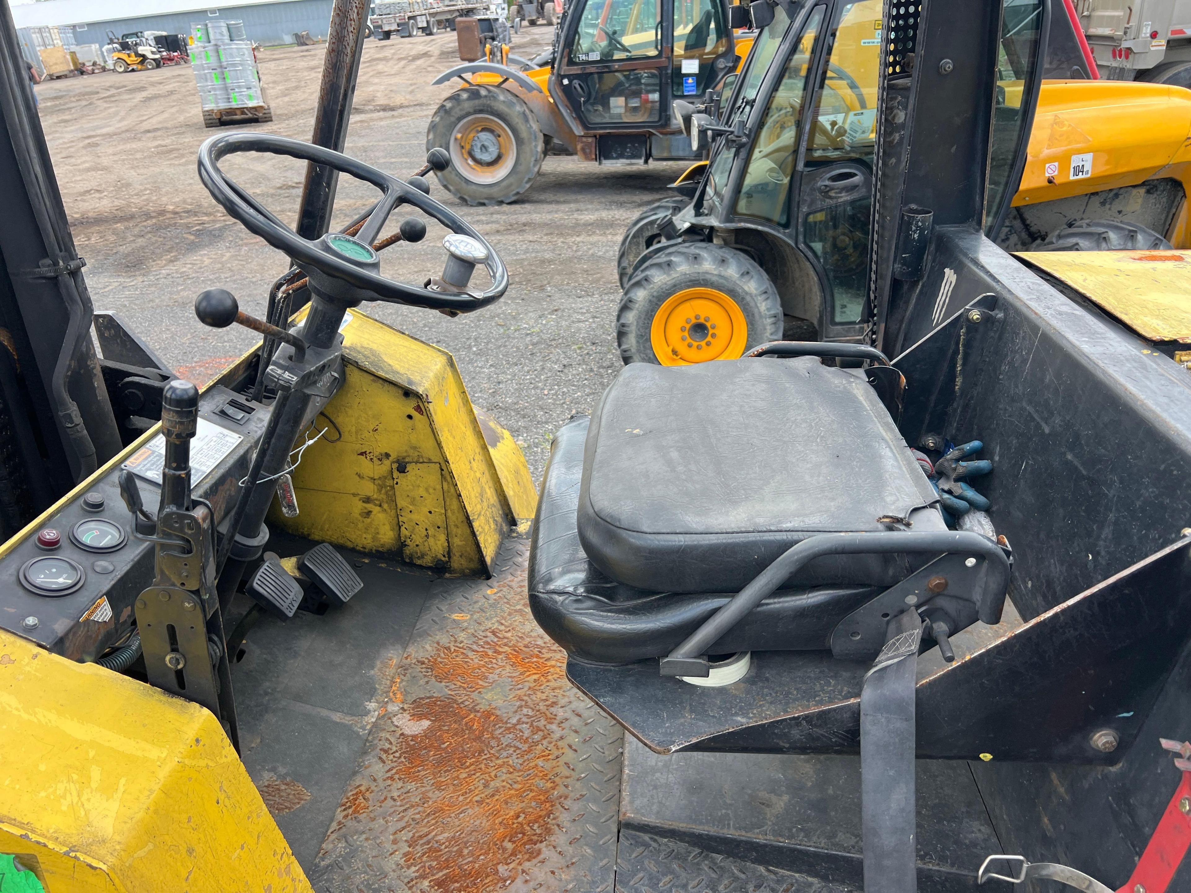 HYSTER H155XL2 FORKLIFT SN:3486K powered by diesel engine, equipped with OROPS, 15,000lb lift