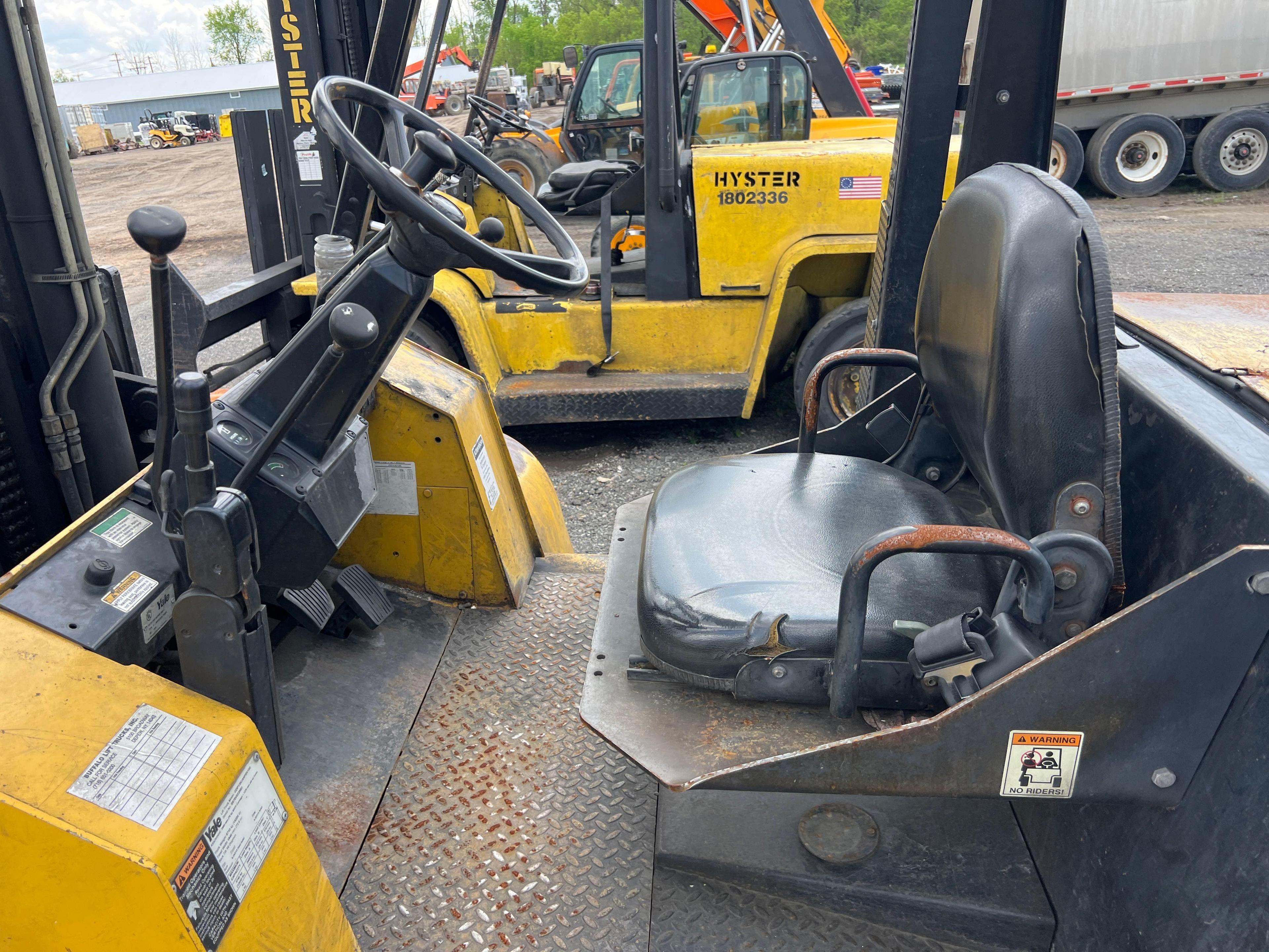 YALE GDP135 FORKLIFT SN:2308D powered by diesel engine, equipped with OROPS, 13,500lb lift capacity.