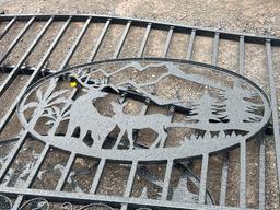 NEW GREATBEAR 20FT. BI-PARTING WROUGHT IRON GATE NEW SUPPORT EQUIPMENT With artwork "Deer" in the