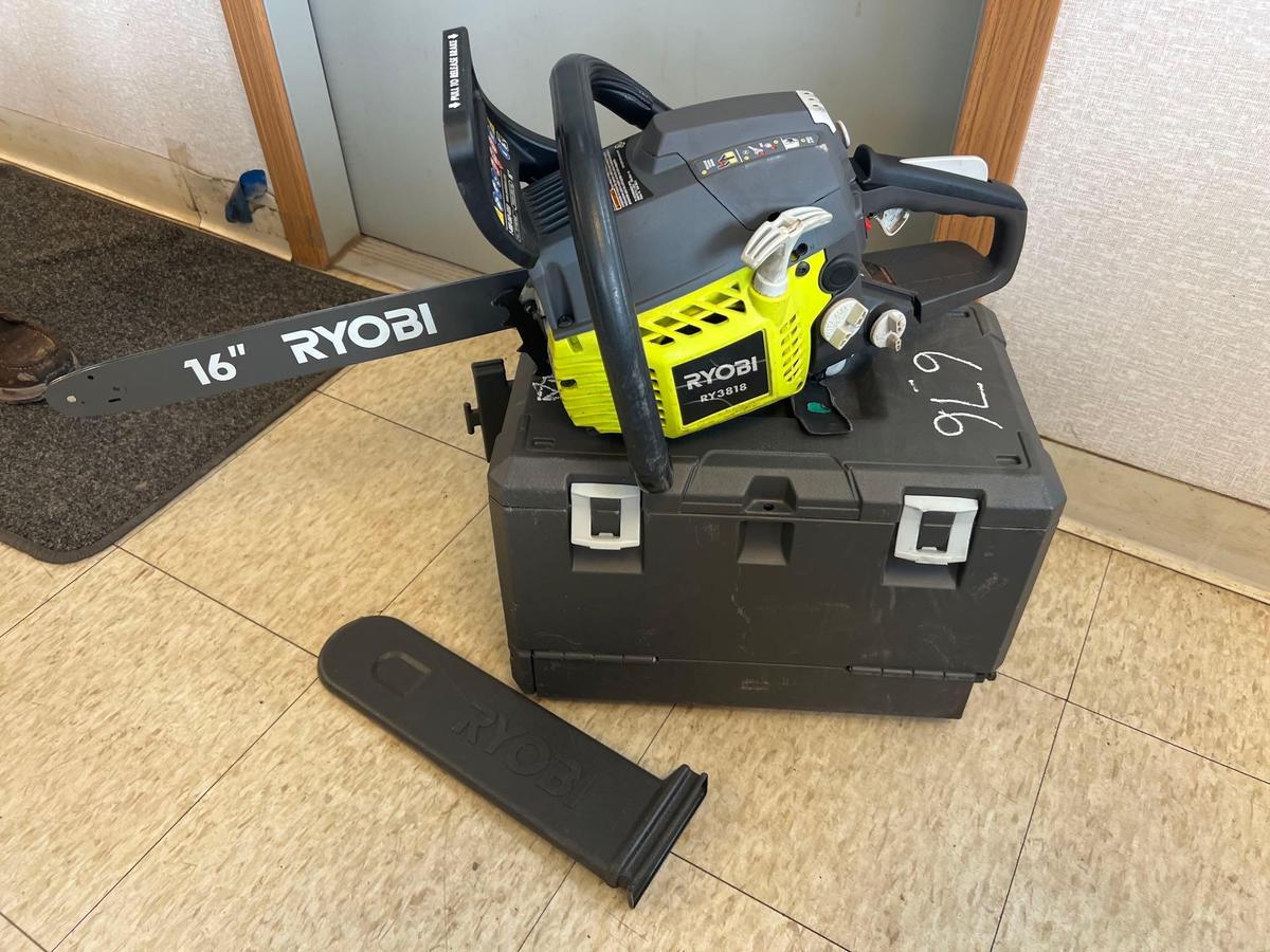 NEW RYOBI 16" CHAINSAW W/ CASE NEW SUPPORT EQUIPMENT