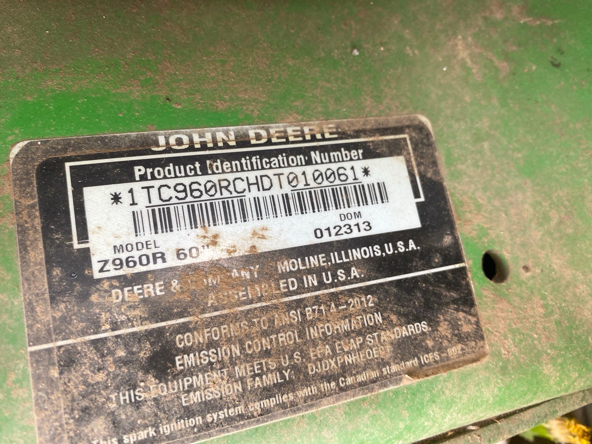 JOHN DEERE Z960R COMMERCIAL MOWER SN-010061 powered by gas engine, equipped with 60in. cutting deck,