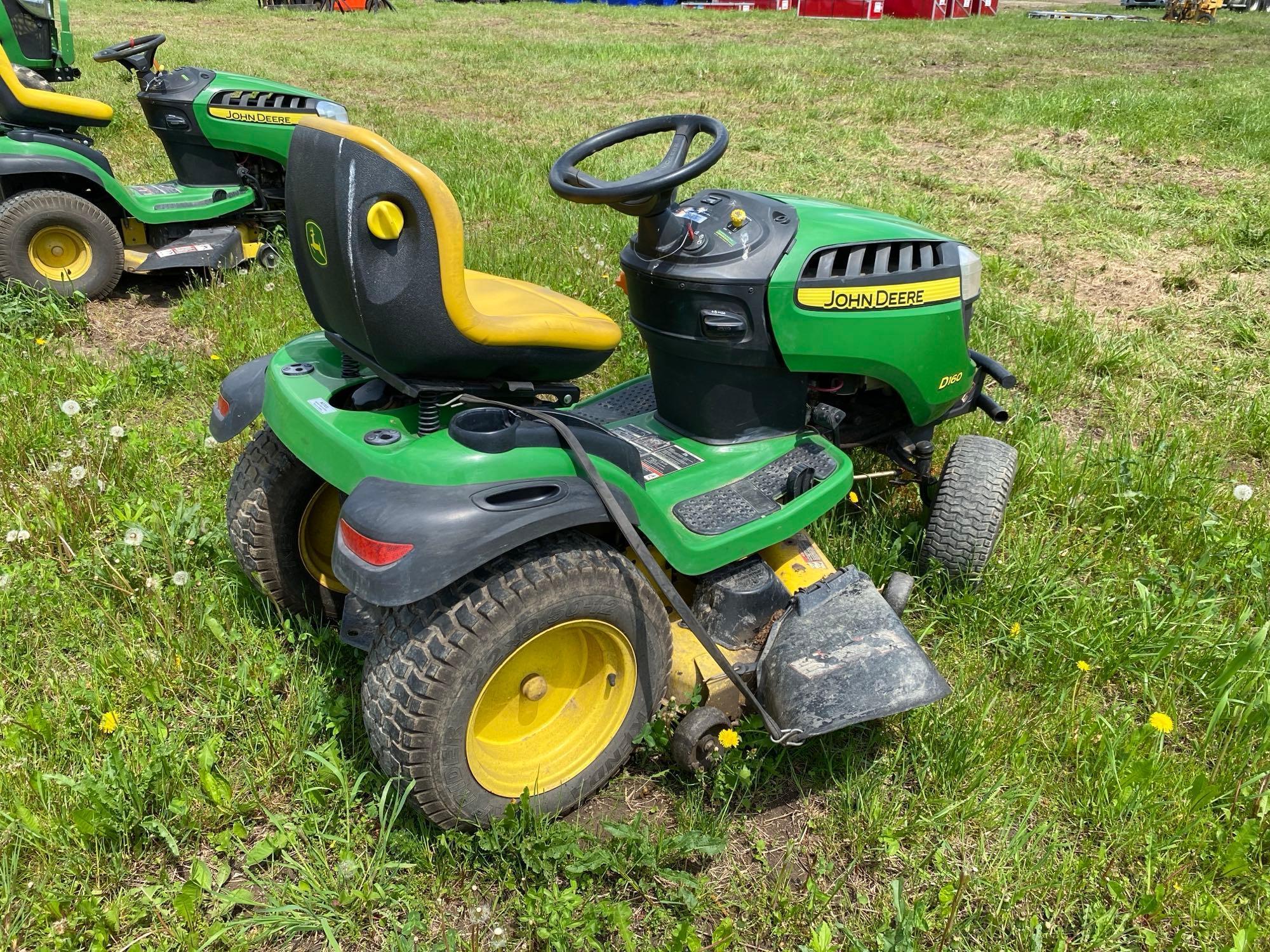 JOHN DEERE D160 LAWN & GARDEN TRACTOR powered by gas engine, equipped with 48in. cutting deck.