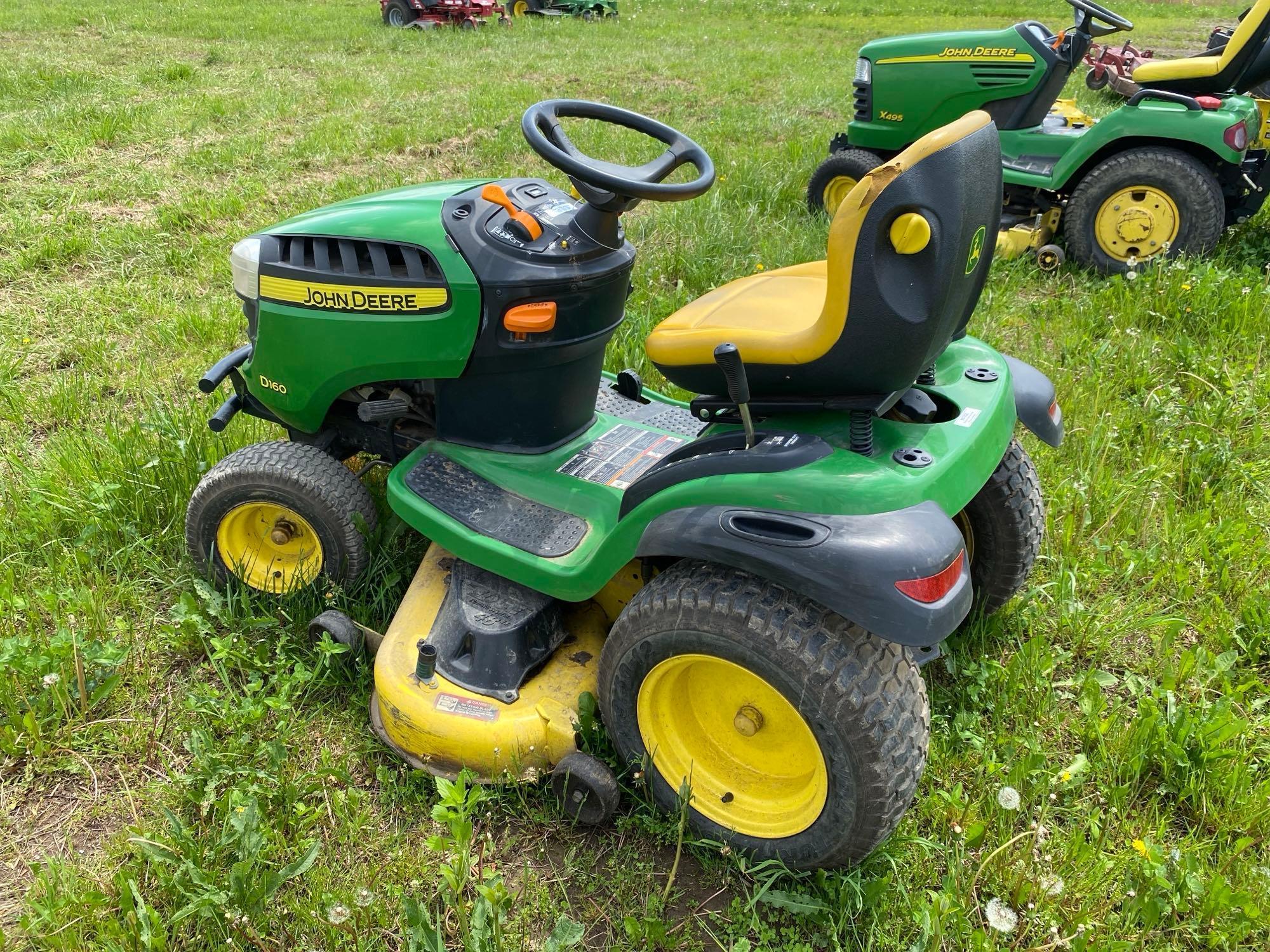 JOHN DEERE D160 LAWN & GARDEN TRACTOR powered by gas engine, equipped with 48in. cutting deck.