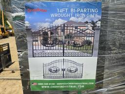 NEW GREATBEAR 14FT. BI-PARTING WROUGHT IRON GATE NEW SUPPORT EQUIPMENT With artwork "Deer" in the