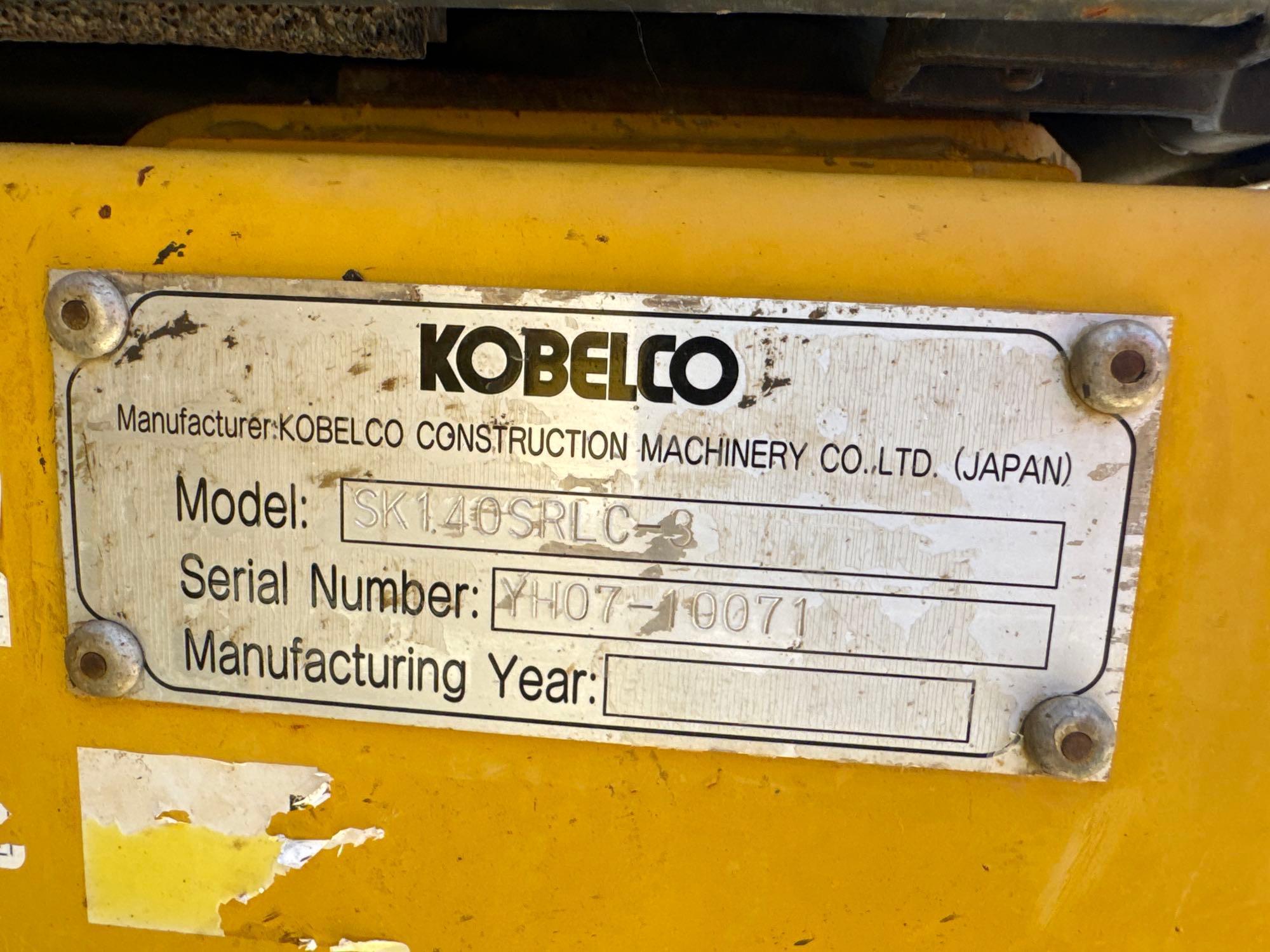 KOBELCO SK140SRLC-3 HYDRAULIC EXCAVATOR SN:YH07-10071 powered by diesel engine, equipped with cab,