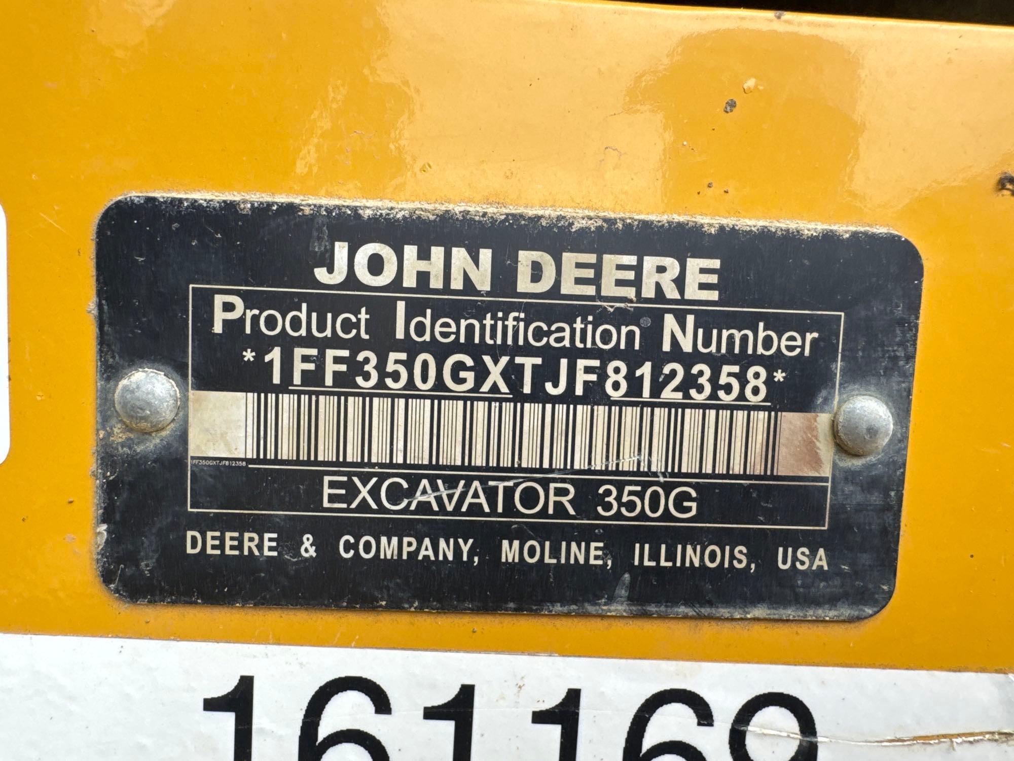 2018 JOHN DEERE 350GLC HYDRAULIC EXCAVATOR. SN: 812358...powered by John Deere diesel engine, equipp