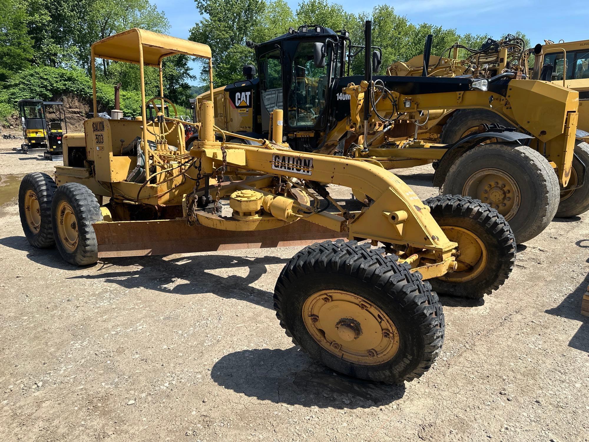 GALION 503 SERIES A MOTOR GRADER SN-NA, powered by gas engine, equipped with OROPS, blade,...9.00-20