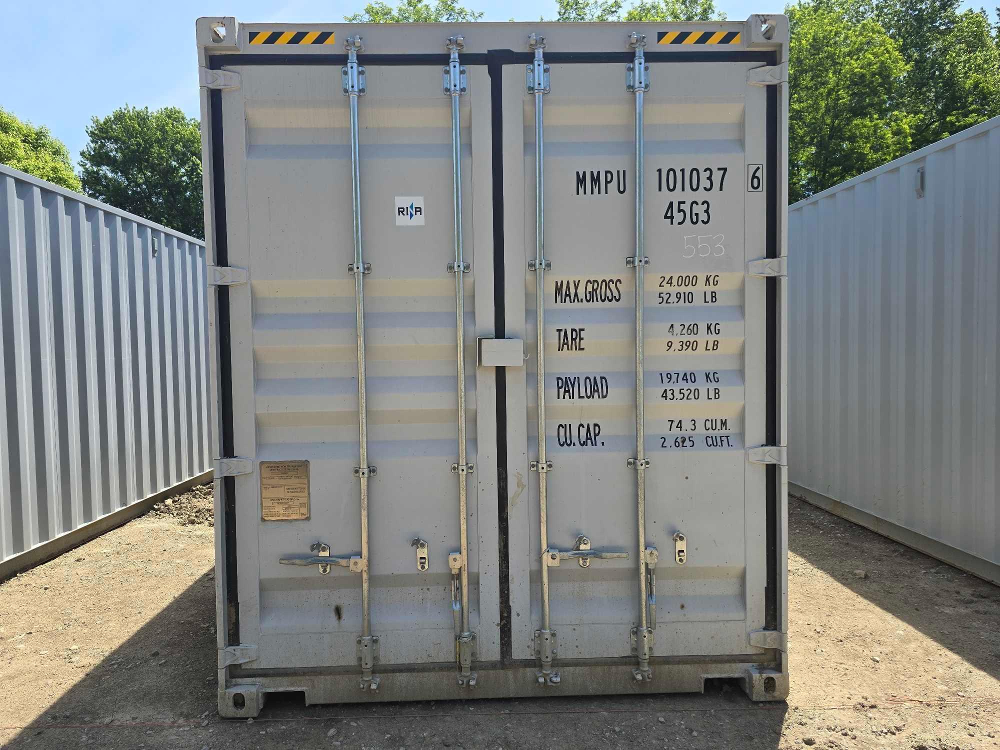 NEW 40FT. HIGH CUBE CONTAINER MULTI-USE CONTAINER Details: Four Side Open Door, one end door, lock