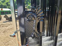 NEW GREATBEAR 20FT. BI-PARTING WROUGHT IRON GATE NEW SUPPORT EQUIPMENT With artwork "Deer" in the