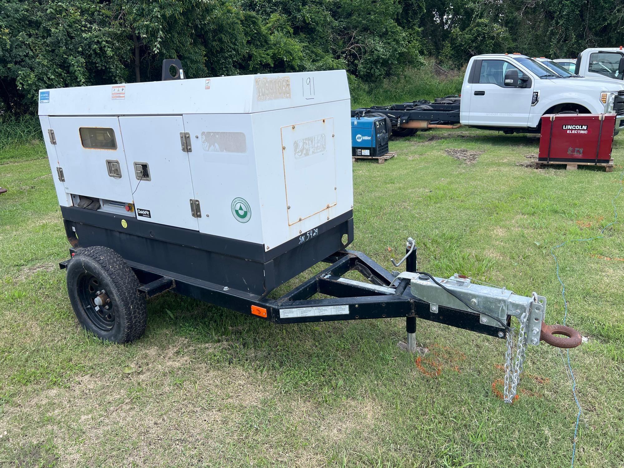 2019 WACKER G25 T4F GENERATOR SN:24505429 powered by diesel engine, equipped with 25KVA, trailer