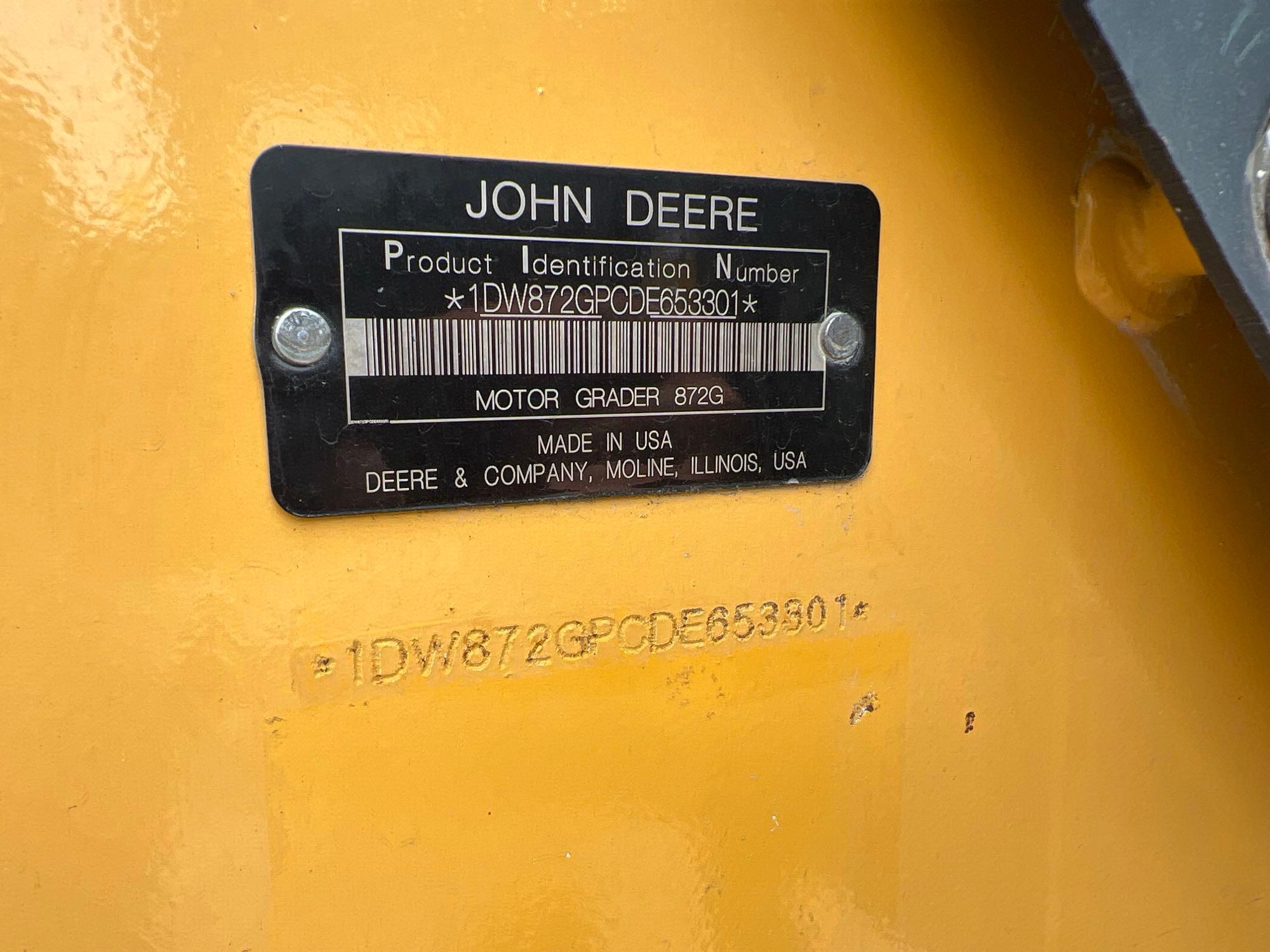 2016 JOHN DEERE 872GP MOTOR GRADER SN:653301 powered by John Deere diesel engine, equipped with